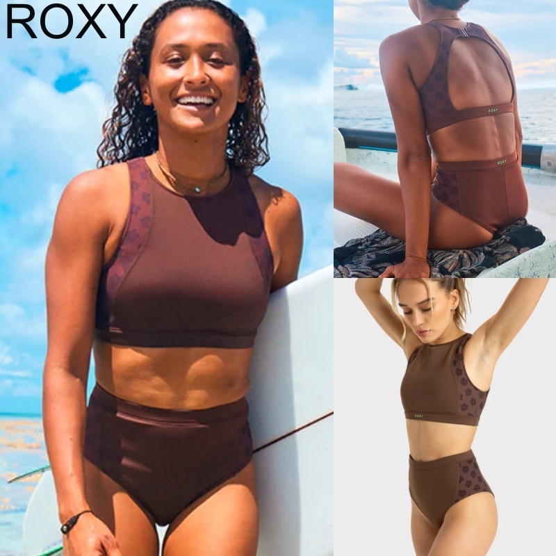 サイズ豊富◇Roxy Pro Wave クロップビキニ上下セット/CHOCOLATE