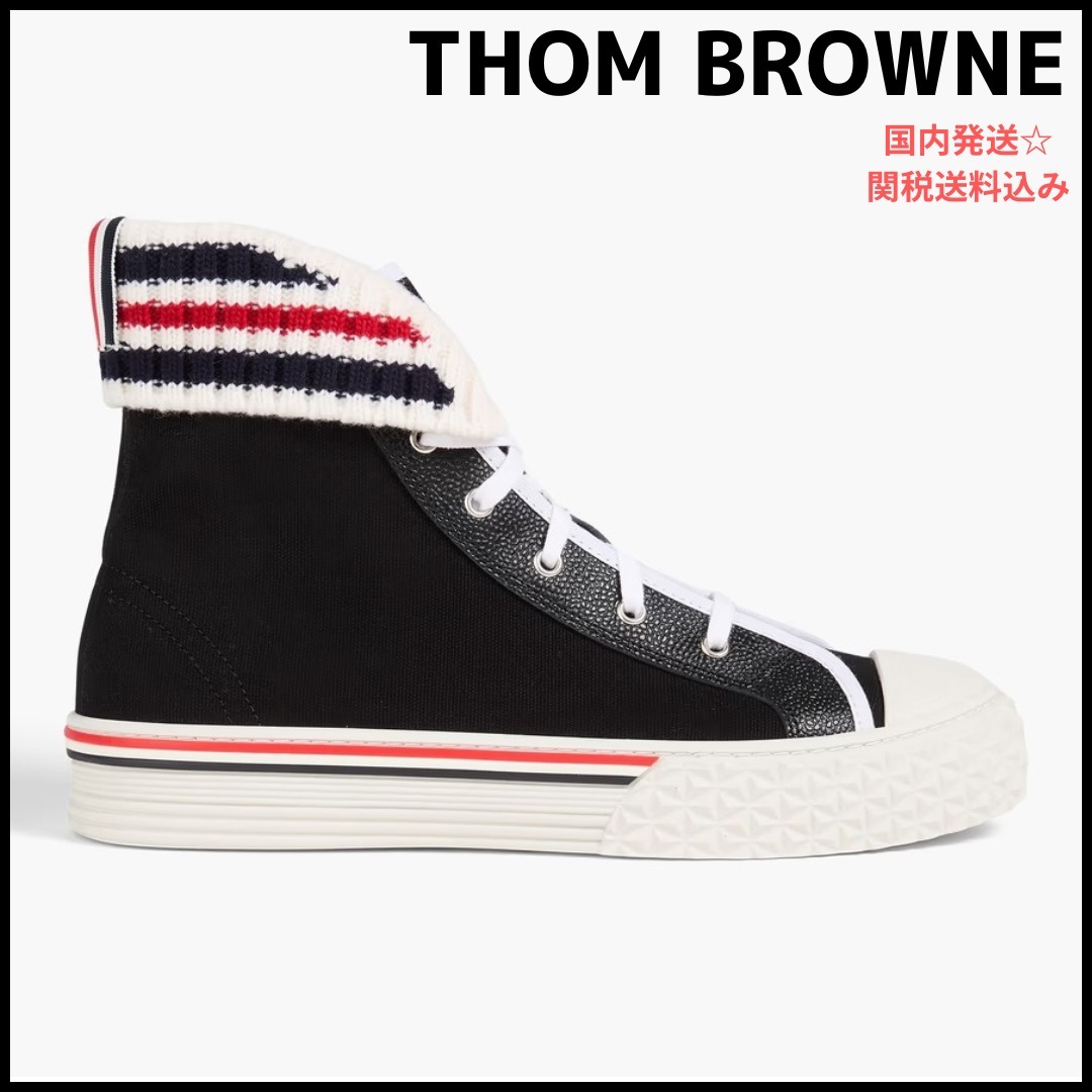 【THOM BROWNE】ニット キャンバス レザー ハイカットスニーカー