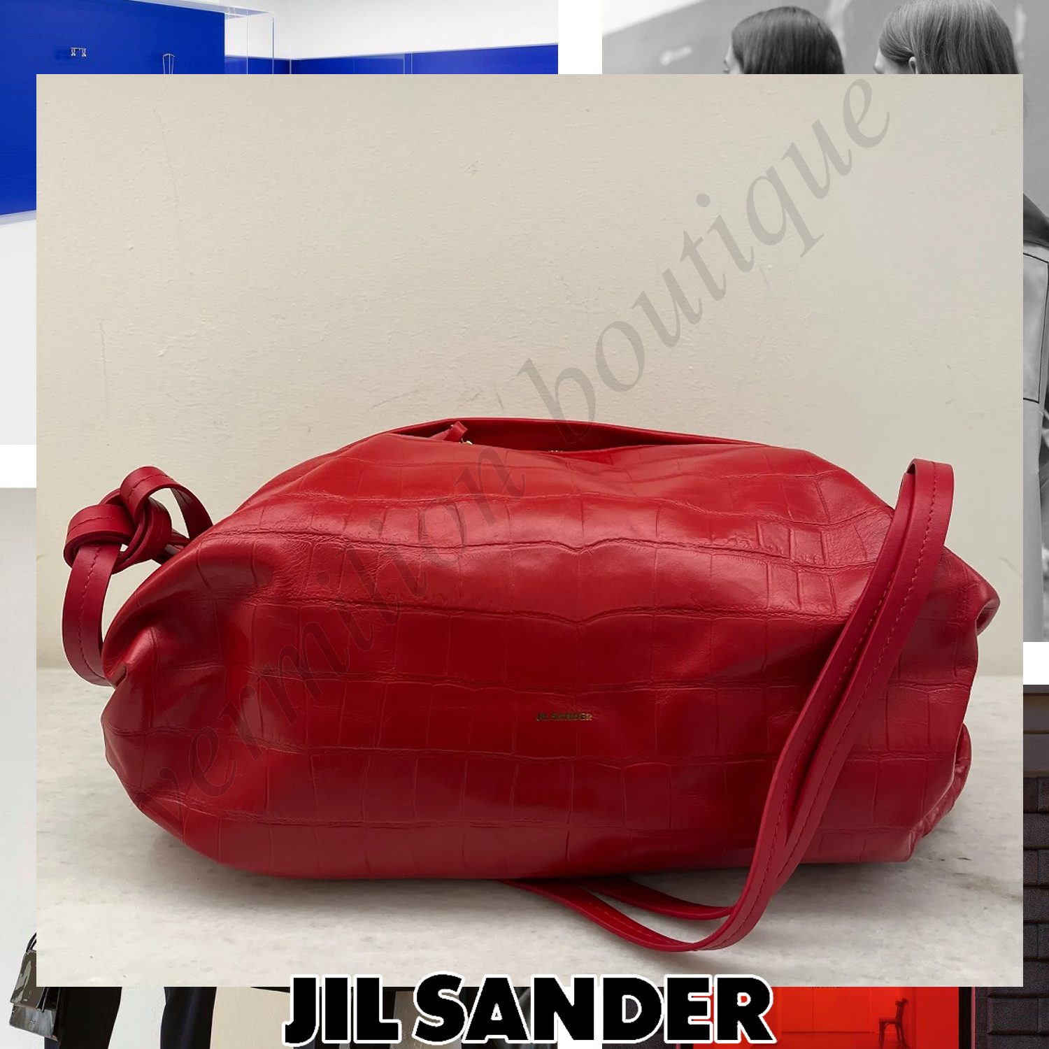 Jil Sander CUSHION ロゴ クロコ型押しレザー ショルダーバッグ