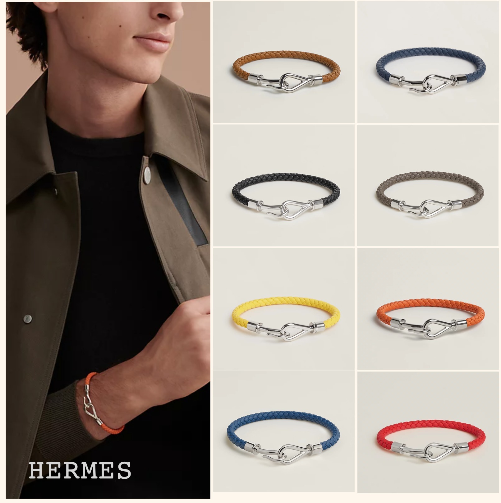 ◆HERMES◆ Jumbo H bracelet シルバー レザーブレスレット 8色