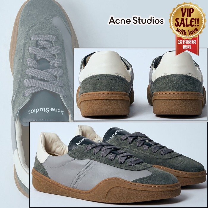 【Acne Studios】 ローカット レザースニーカー グレー