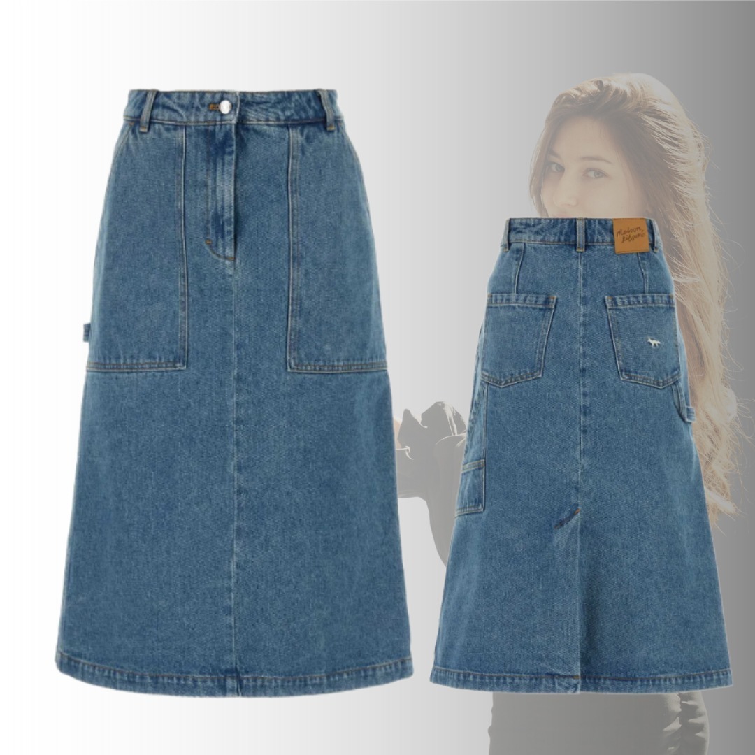 関税負担なし！MAISON KITSUNE ロゴ デニム ミディスカート