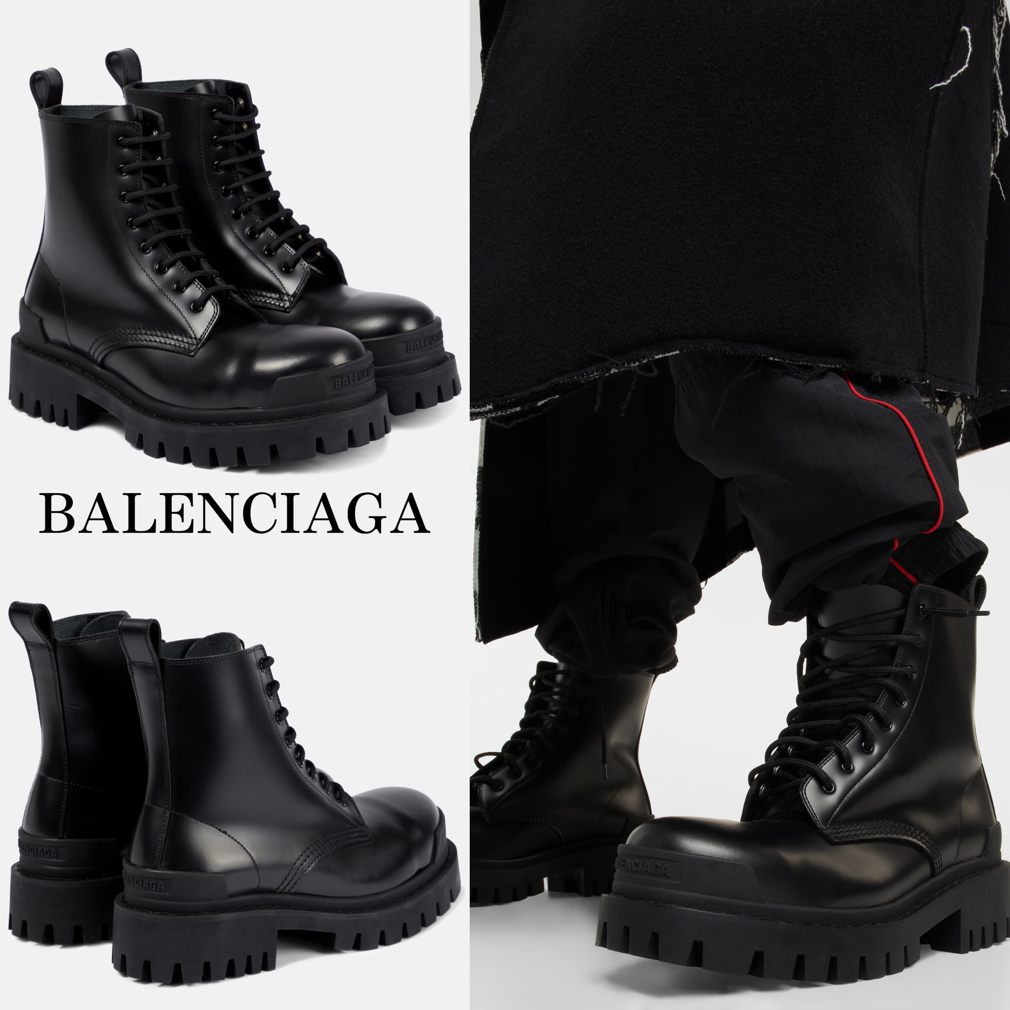 *BALENCIAGA＊Strike レザーレースアップブーツ ブラック