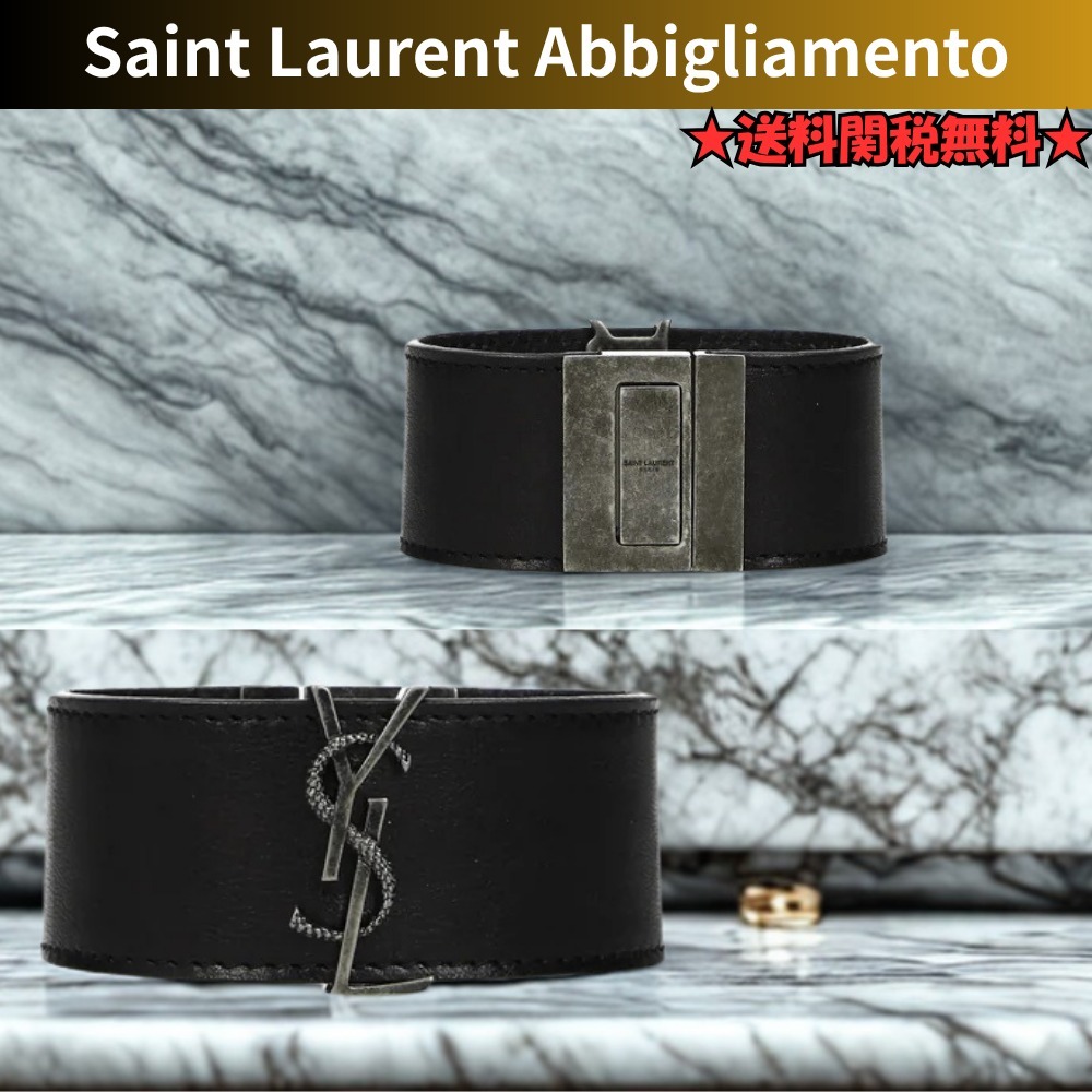 【Saint Laurent】ブレスレット 女性 皮革 黒/シルバー