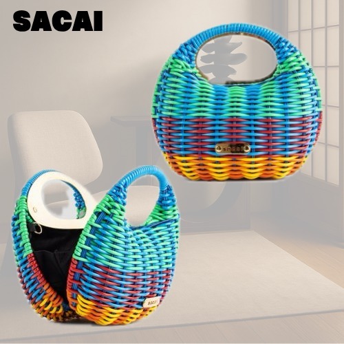 [SACAI]ラウンドバッグ マルチカラー編み込みバッグ