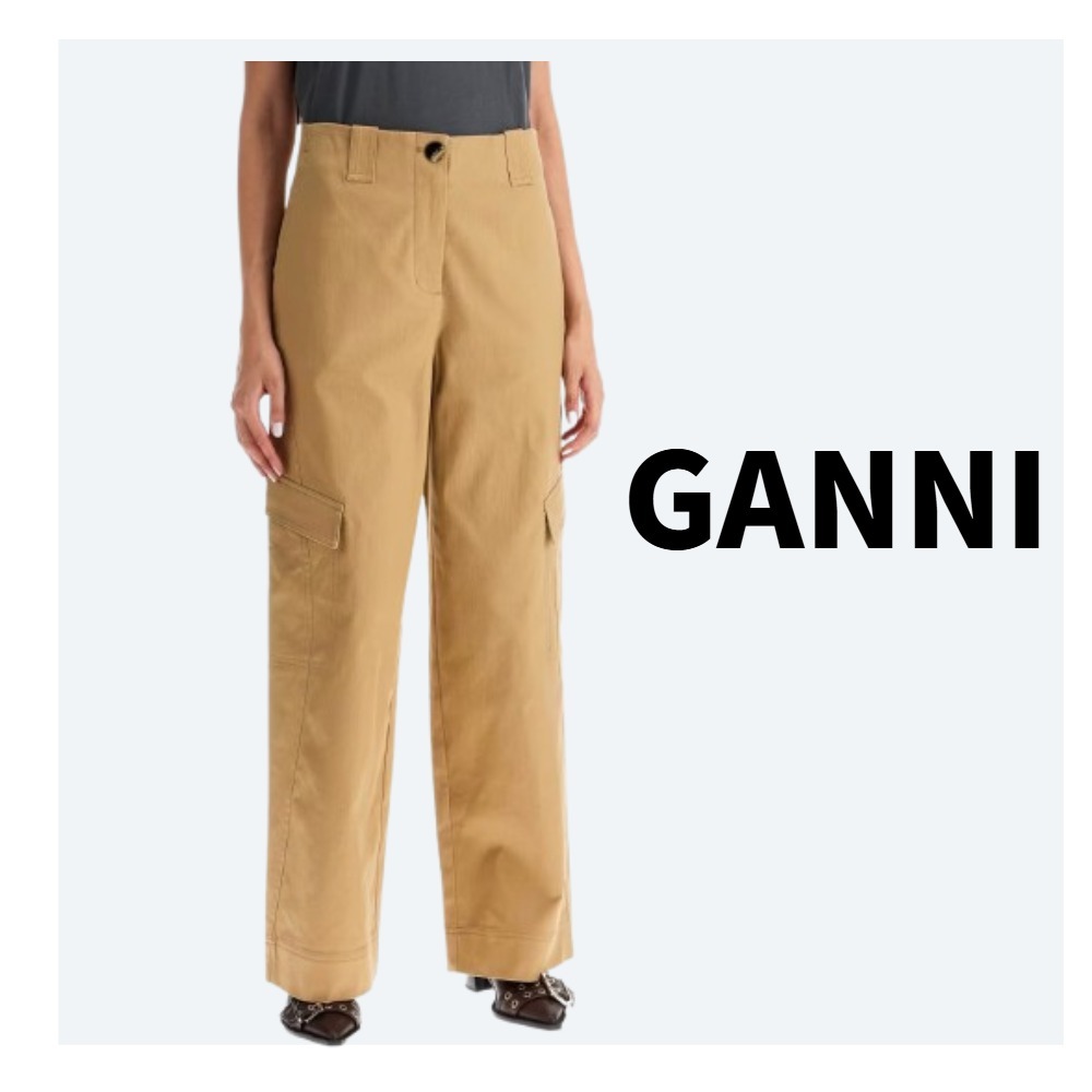 【GANNI】ヘリンボーンキャンバスミッドウエストパンツ