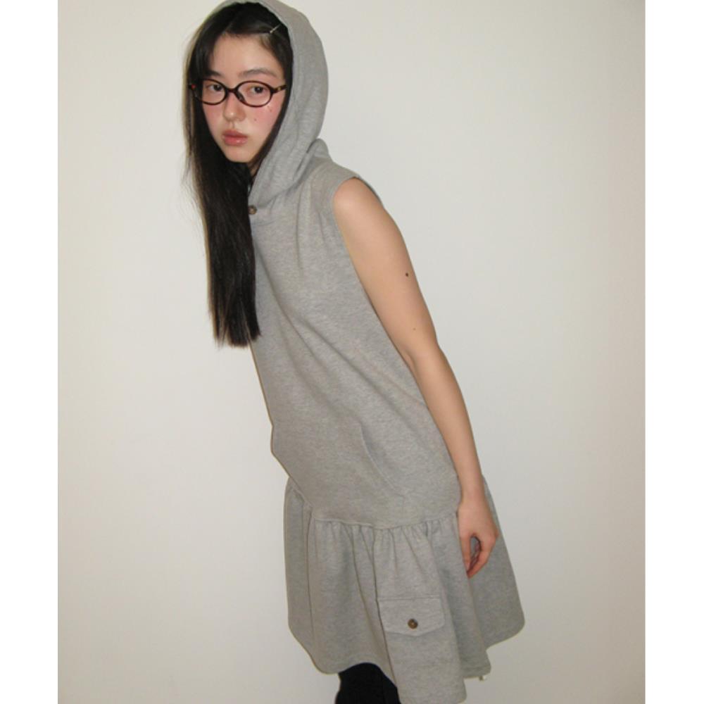 ワンピース RONRON LAYERED SLEEVELESS HOODIE DRESS GREY RR25BOP4228GR