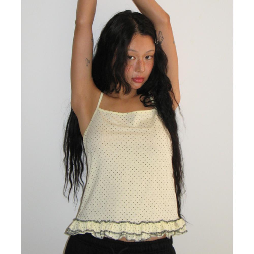 Tシャツ・カットソー RONRON DOT FRILL STITCH SLEEVELESS SOFT YELLOW RR25BSL1449SY