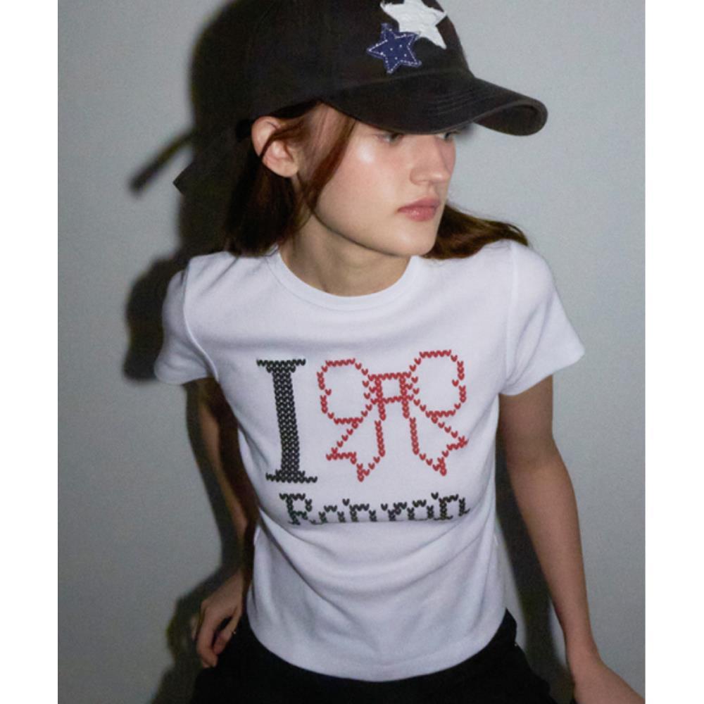 Tシャツ・カットソー RONRON I RIBBON SLIM CROP T SHIRTS WHITE RR25AST4203WH