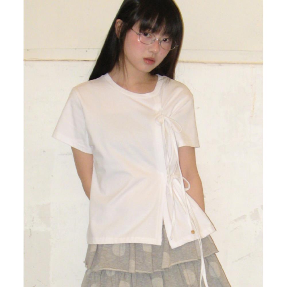 Tシャツ・カットソー RONRON SIDE RIBBON TIE WRAP SHORT SLEEVE T SHIRT WHITE RR25B