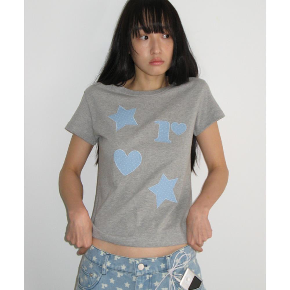 Tシャツ・カットソー RONRON FIGURE SHAPE APPLIQUE T SHIRT GREY RR25BST4225GR
