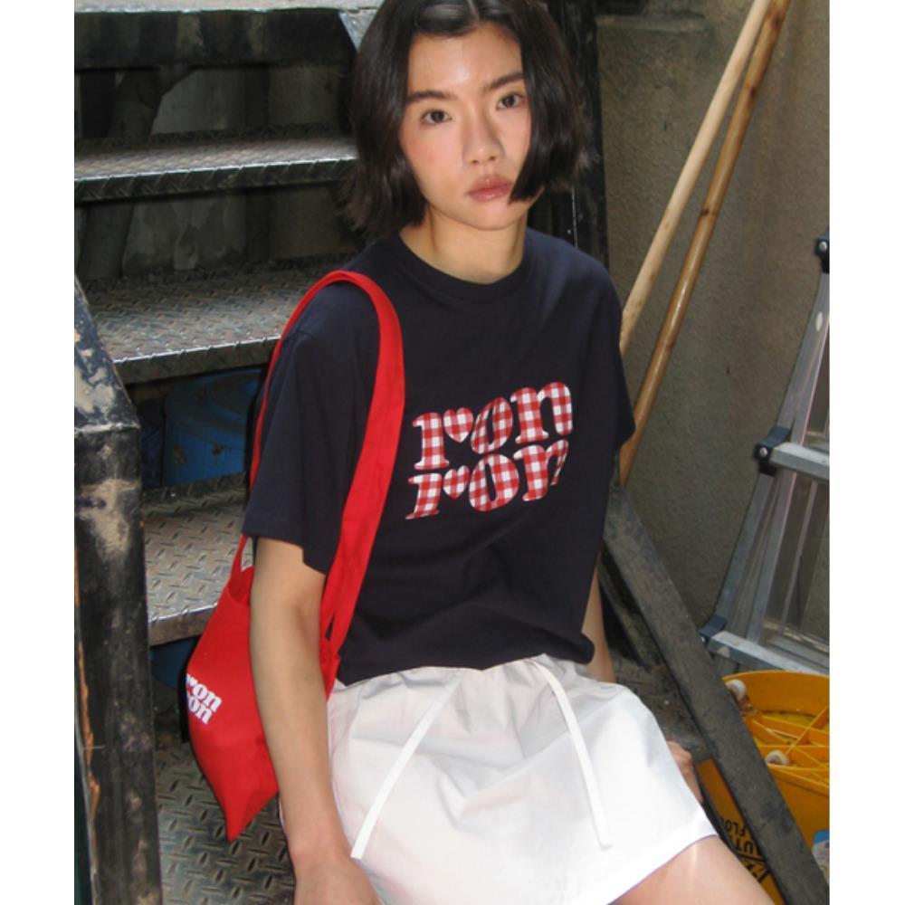 Tシャツ・カットソー RONRON PATTERN LOGO BASIC FIT T SHIRT NAVY RR25BST4285NV