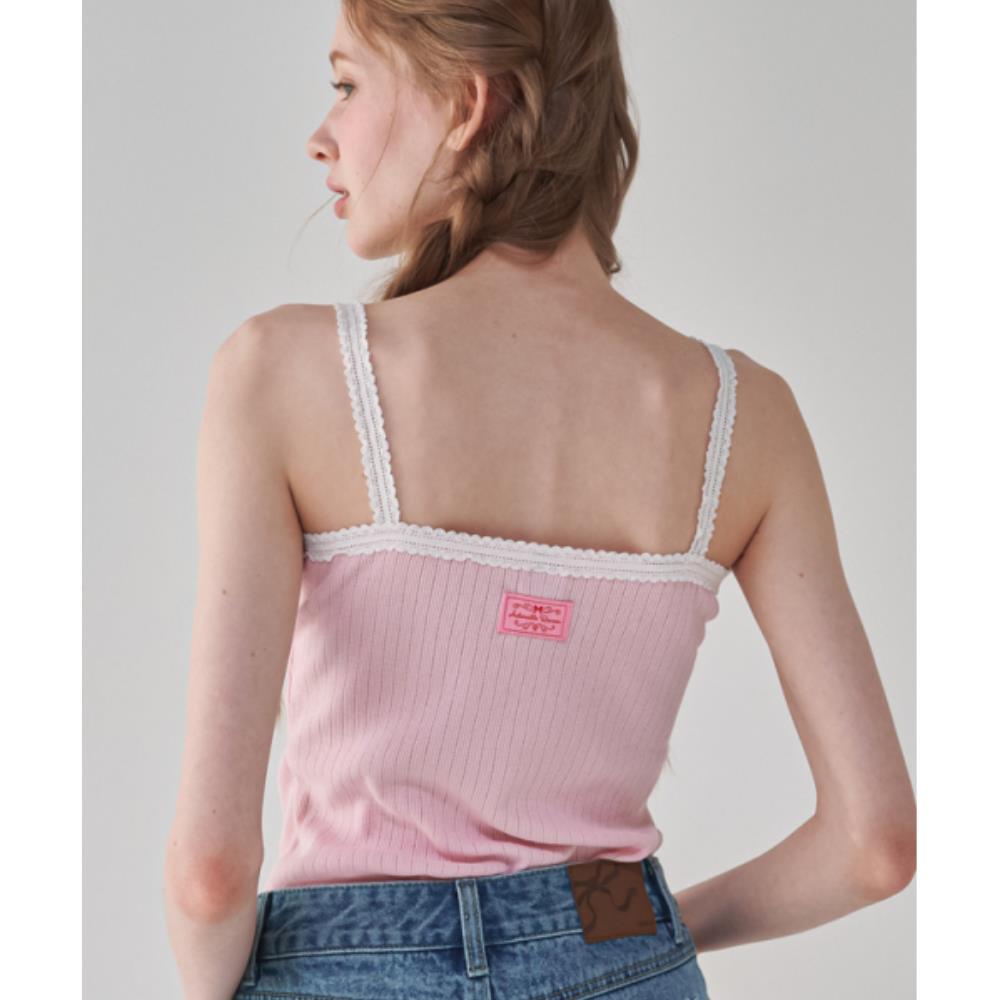 Tシャツ・カットソー RONRON LACE LINE RIBBON SLEEVELESS SOFT PINK RR24BSL3267SP