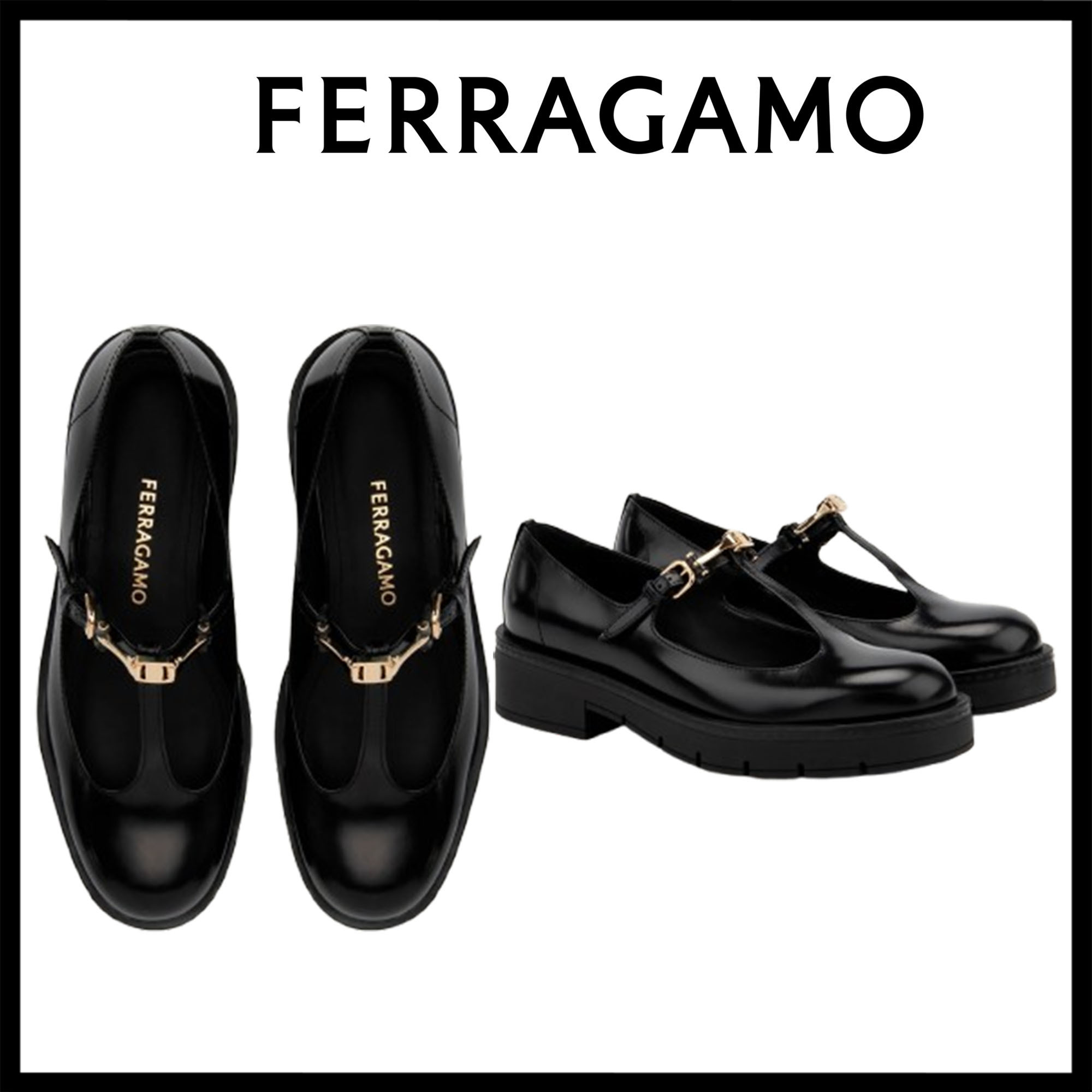 FERRAGAMO直営店 Fバックル付きメリージェーン