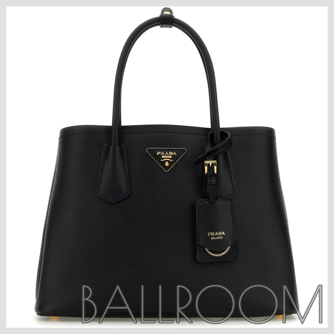 ハンドバッグ PRADA BLACK LEATHER SMALL DOUBLE HANDBAG