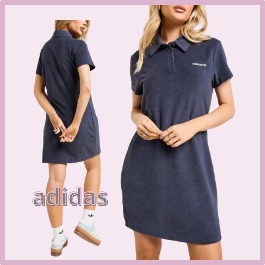 【adidas Originals】タオル ポロドレス ワンピース／ネイビー