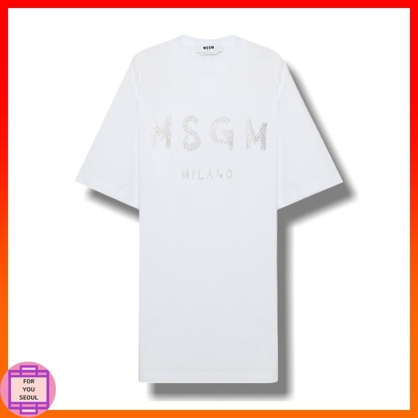 ★MSGM★グリッターブラシドロゴ半袖ワンピース