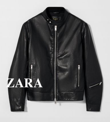 ZARAザラ本革レザーバイカーライダースジャケットブルゾン (ZARA
