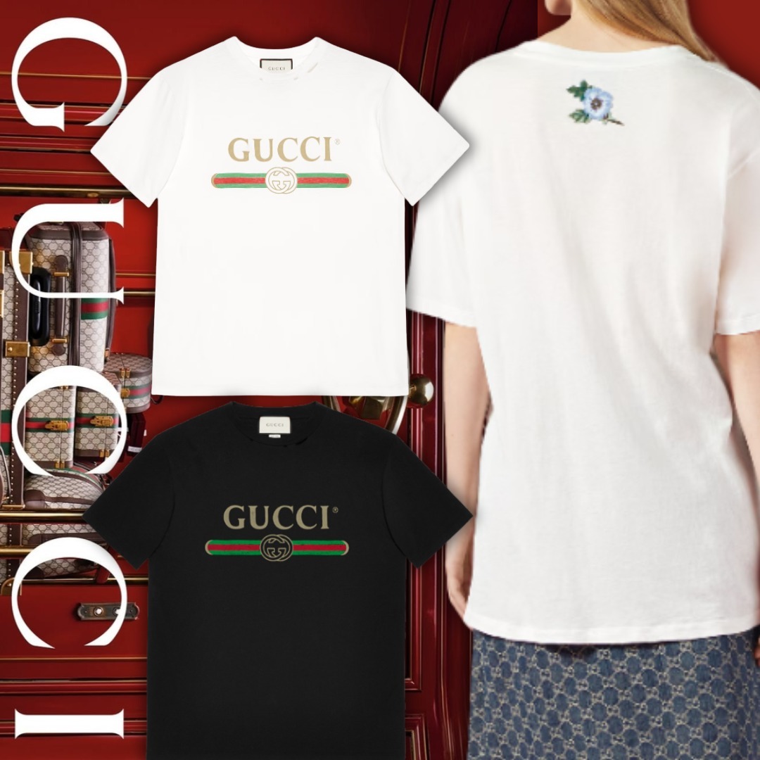 すぐ届く【GUCCI】ロゴ オーバーサイズ コットン Tシャツ