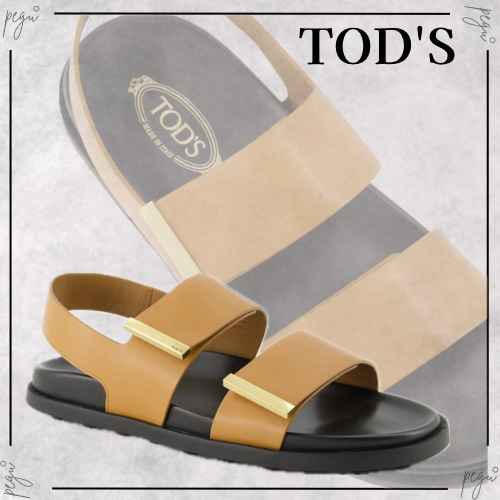 【TOD'S】国内発送 レザーサンダル メタルバー ダブルストラップ