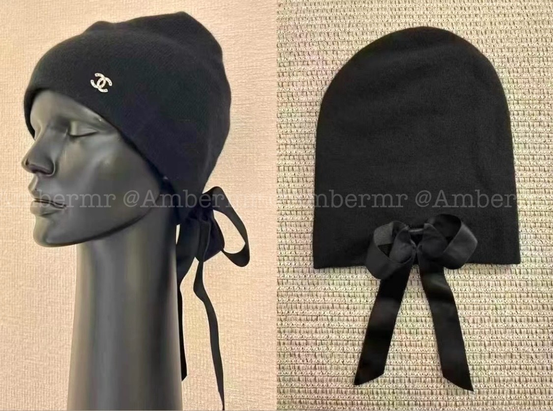 25A CHANEL CCマーク バックリボンが可愛いニット帽_ビーニー