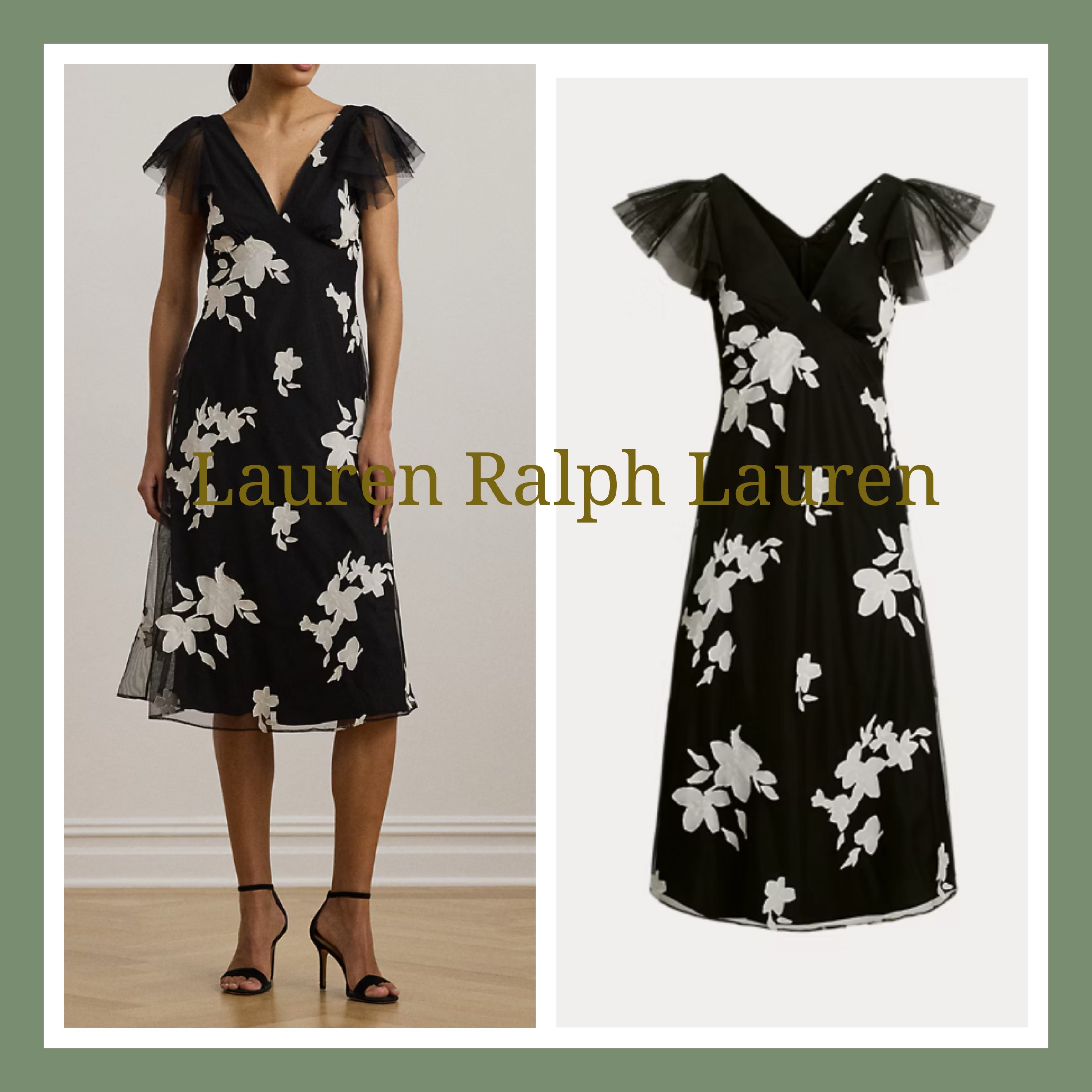 【Ralph Lauren】フローラル アップリケ チュールカクテルドレス