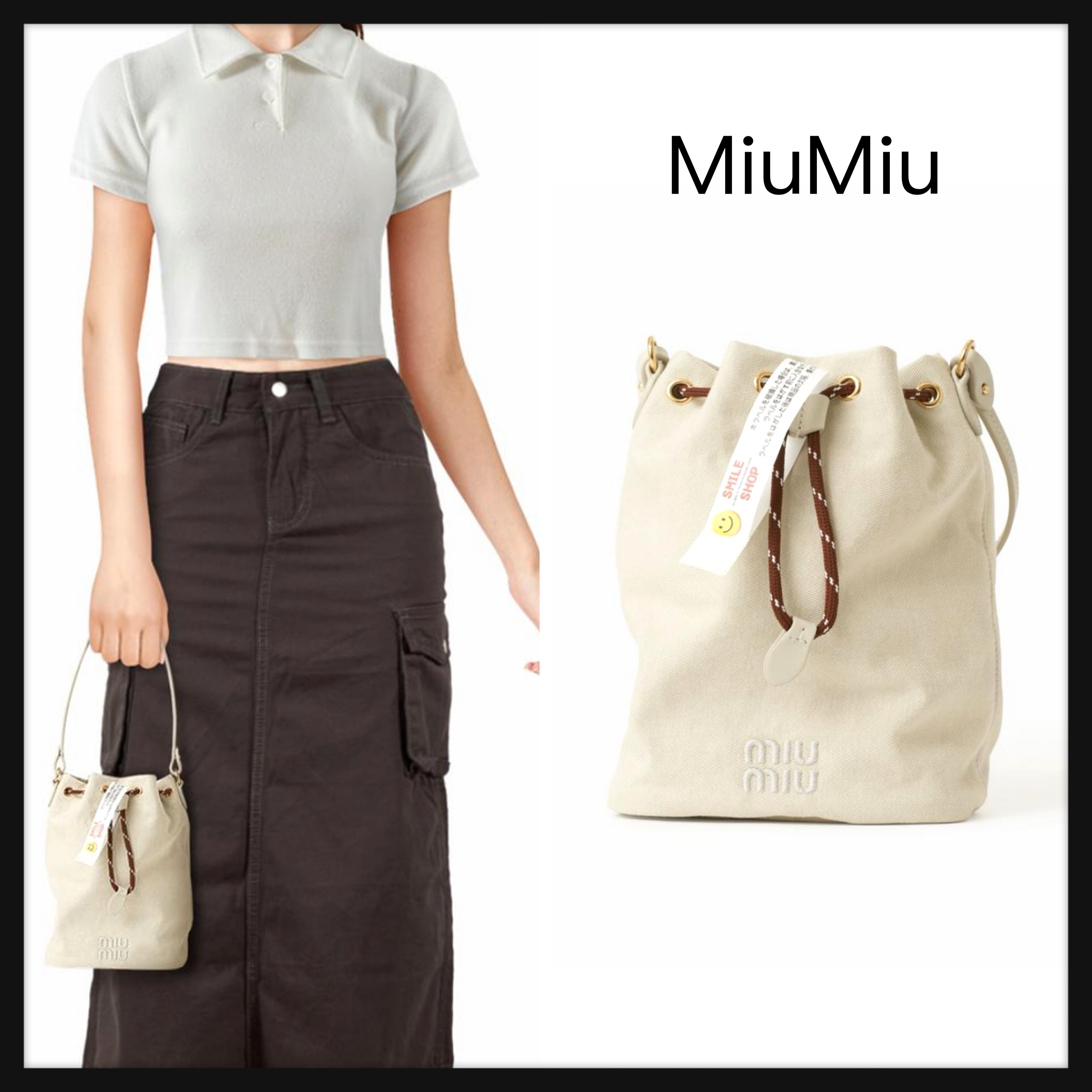 【MiuMiu】直営/正規店 Gabardine pouch バッグ コットン 3色