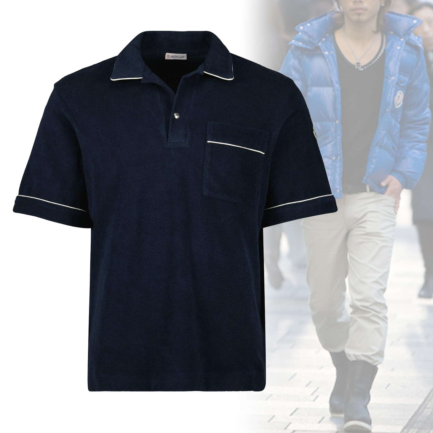 ◆MONCLER◆ タオル地 半袖シャツ コットン ネービー