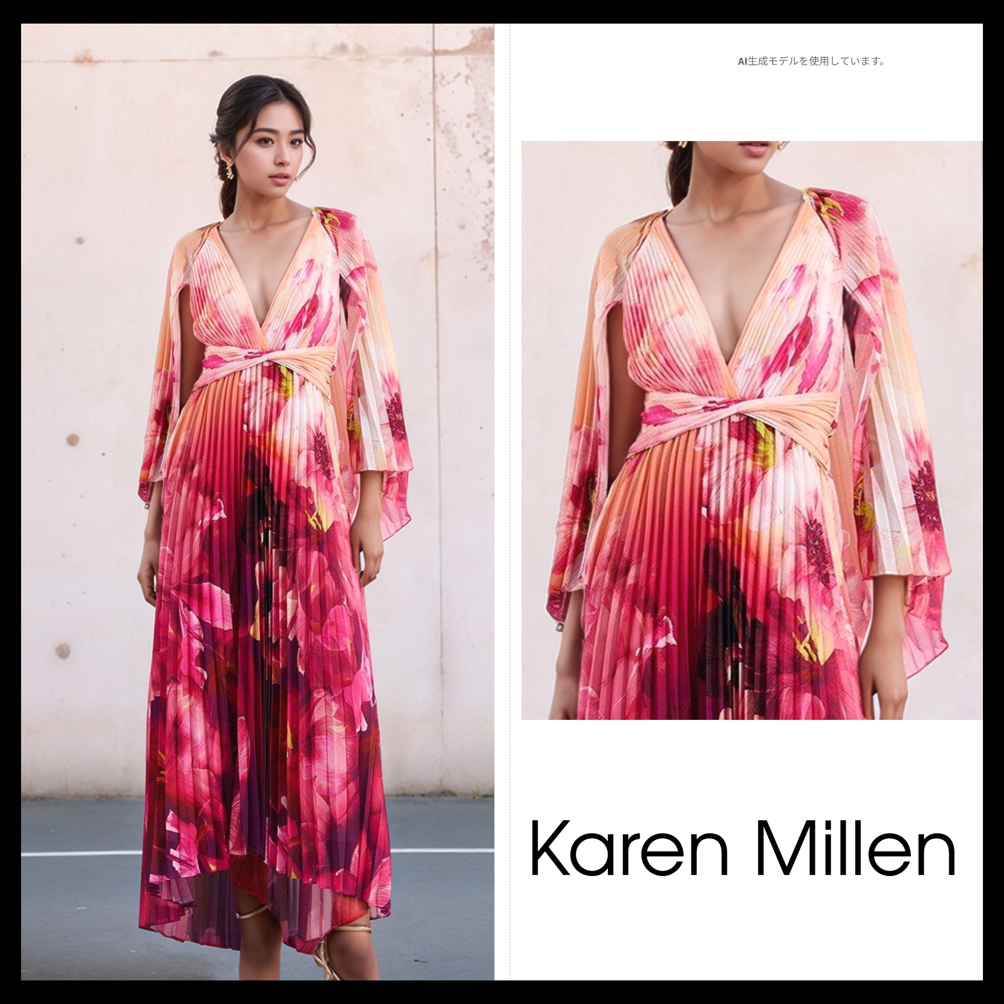 【Karen Millen】ケープ オンブレ フローラル マキシ DRESS