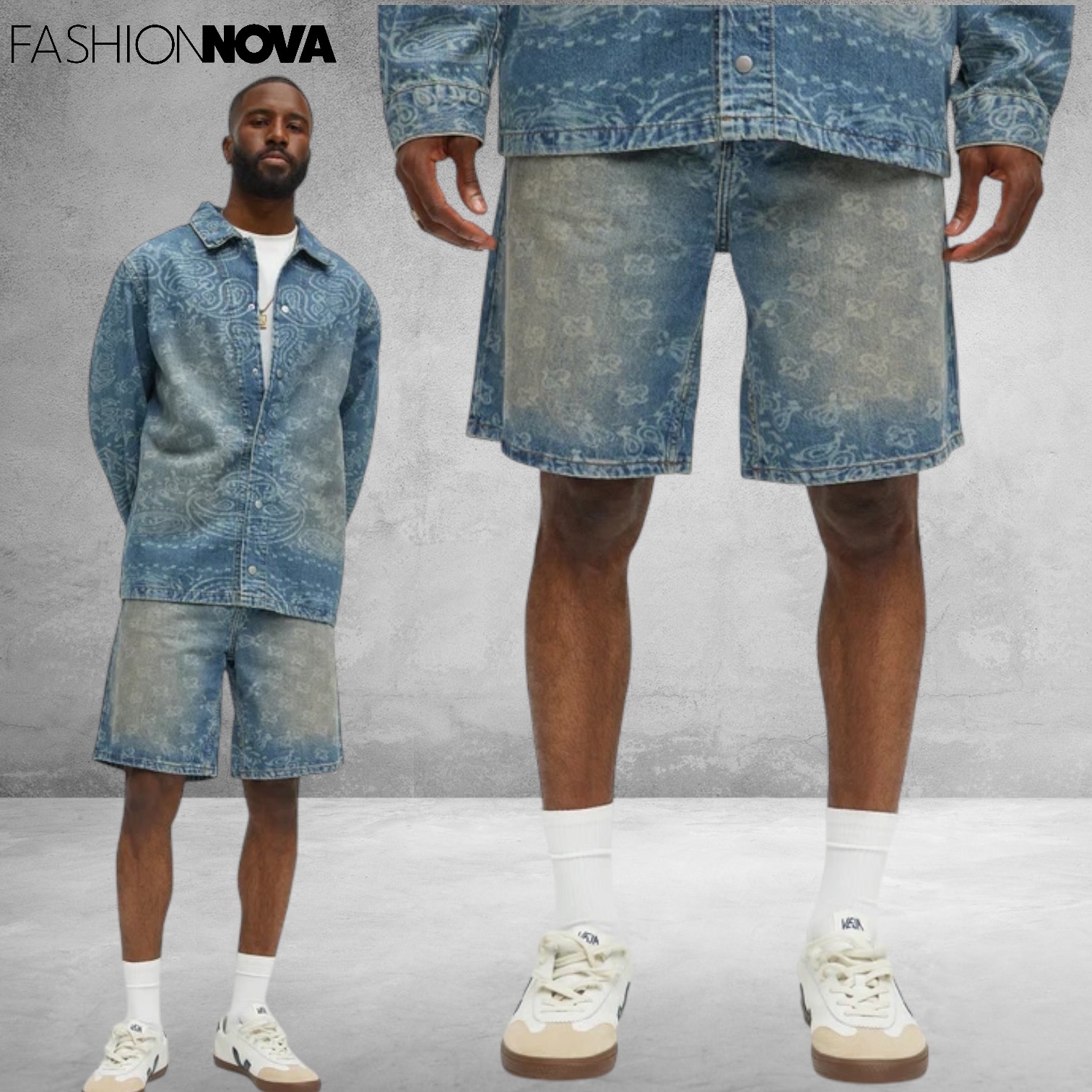 FASHION NOVA MEN デニム ショーツ ペイズリー 日本未入荷
