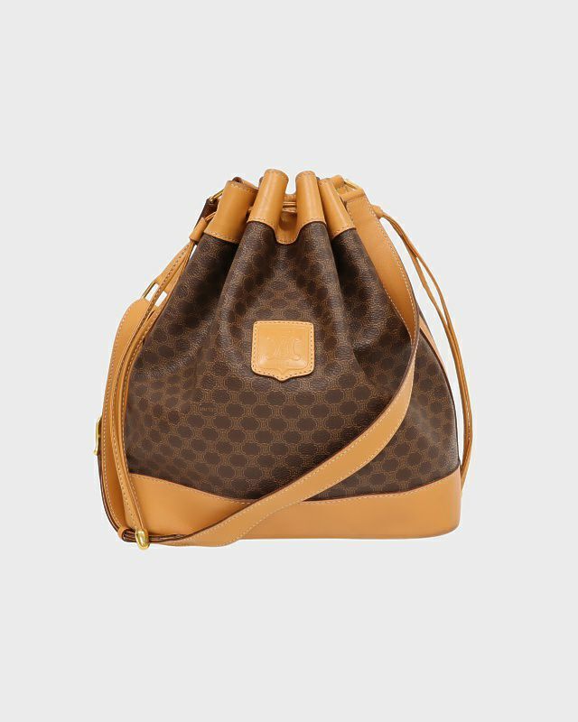 CELINE マカダム柄ブラゾン刻印巾着ショルダーバッグ