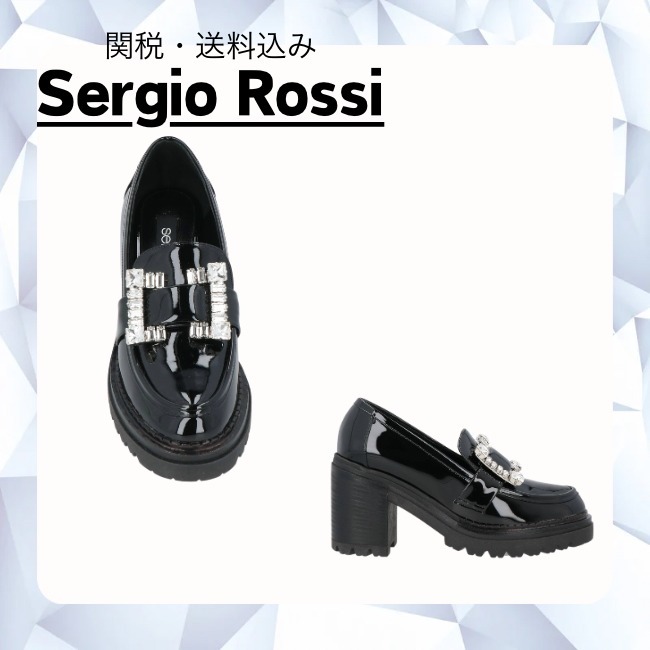 関税・送料込み【Sergio Rossi】クリスタル装飾付 ローファー