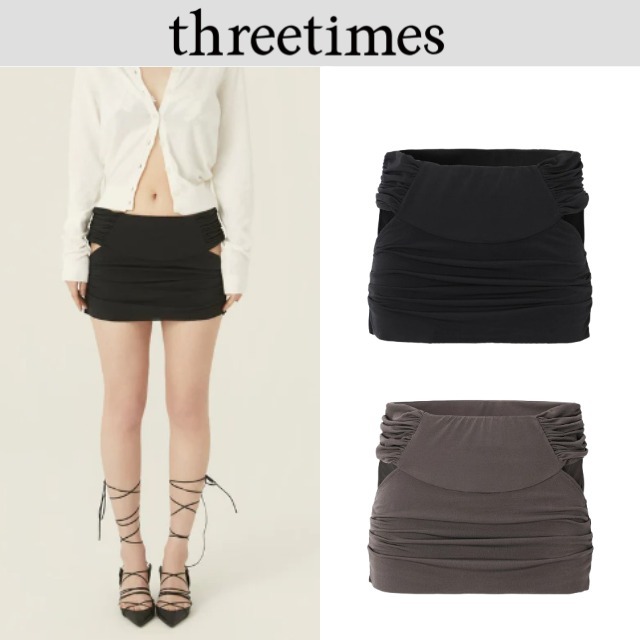 【Threetimes】 Rough drape mini skirt 2色
