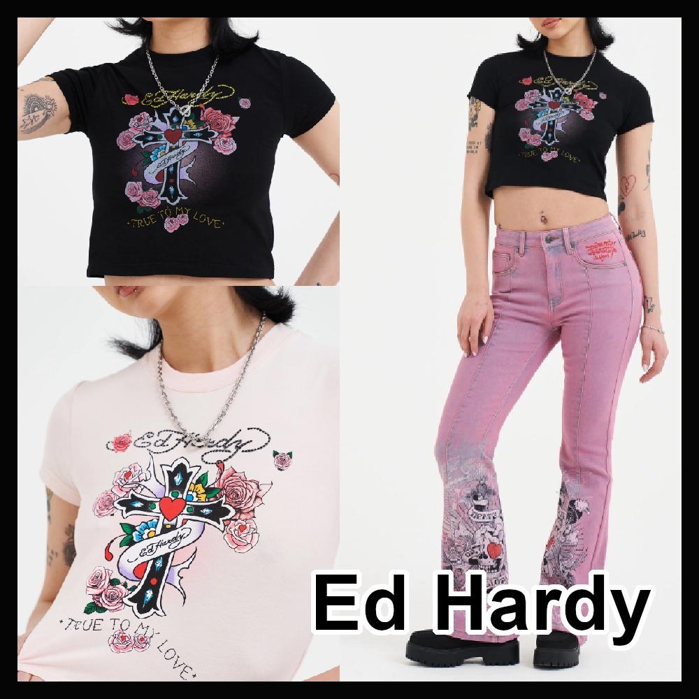 特価/完売前に【Ed Hardy】Cross Diamante Baby Tシャツ 2色