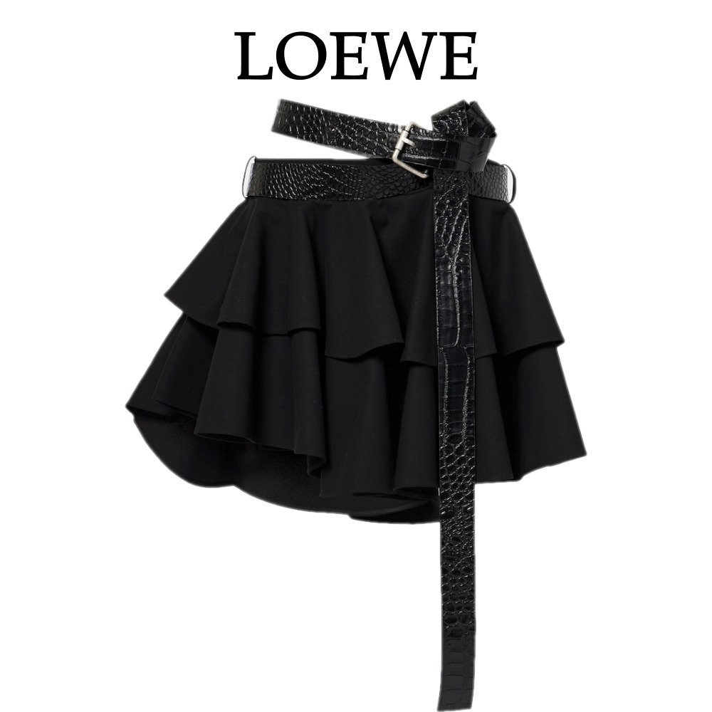【Loewe】ベルト付きティアードコットンミニスカート