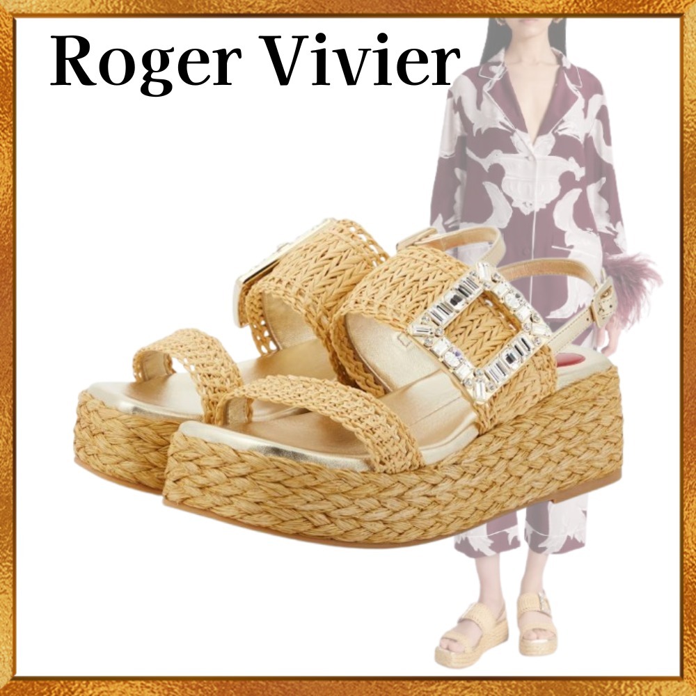 Roger Vivier Embellished raffia プラットフォーム サンダル