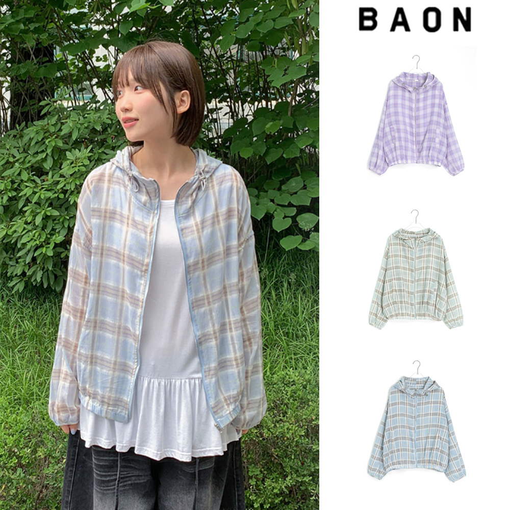 【BAON】Latoli Summer Check Hooded Zip-up Wind Jumper