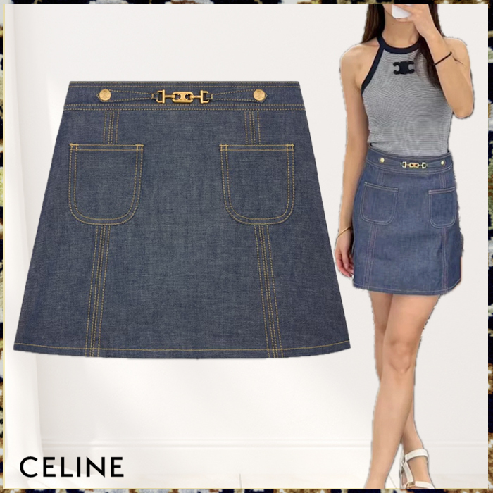 CELINE 25夏《トラペーズ ミニスカート》デニム ブルー 直営店