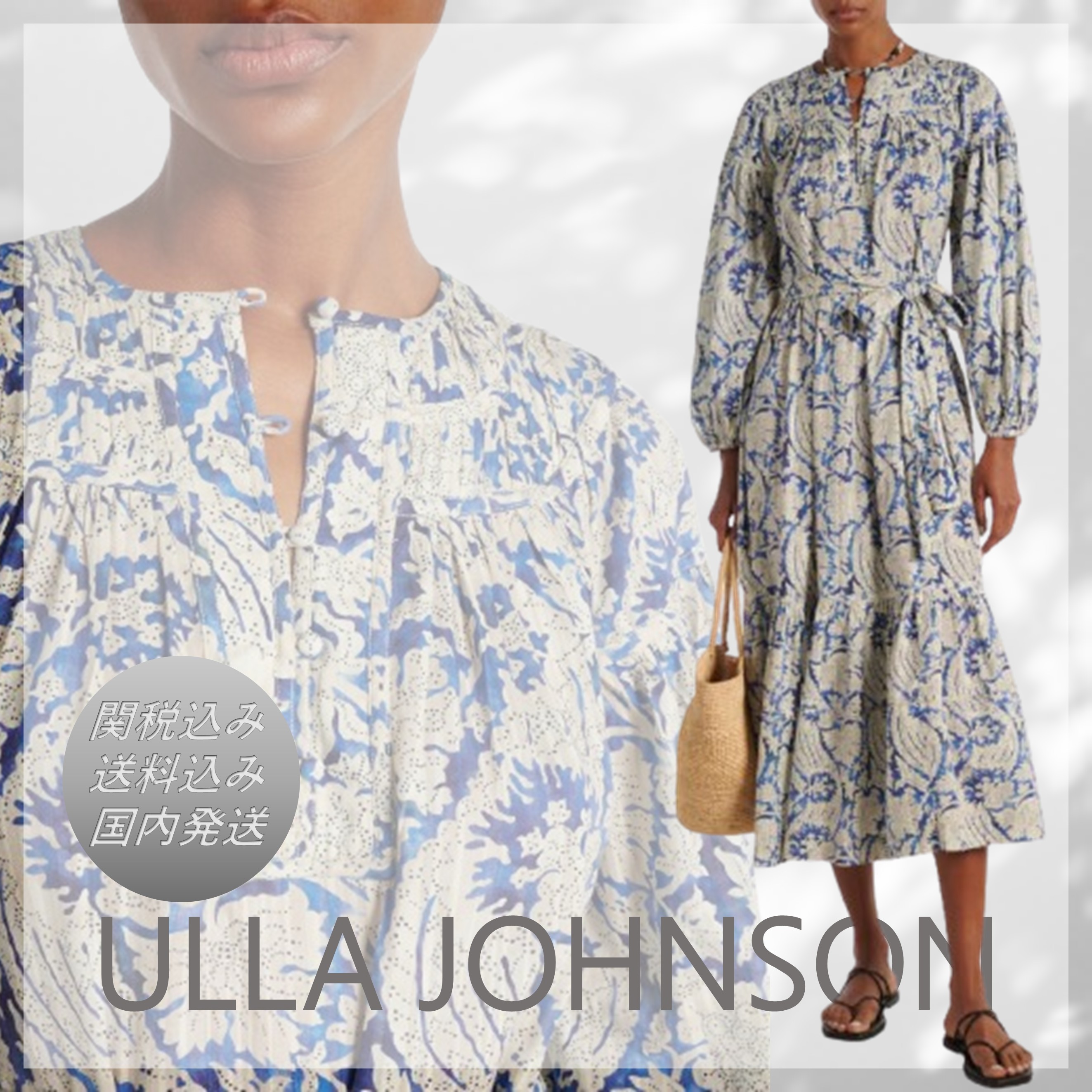 送関込■Ulla Johnson■プリントコットンブレンドミディドレス