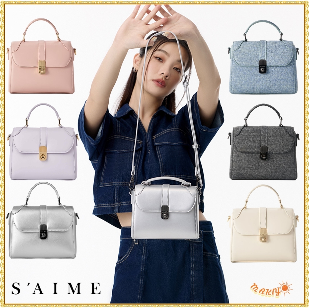 送料込★S’AIME★轉鎖方形手提包★ツイストロック 2wayバッグ