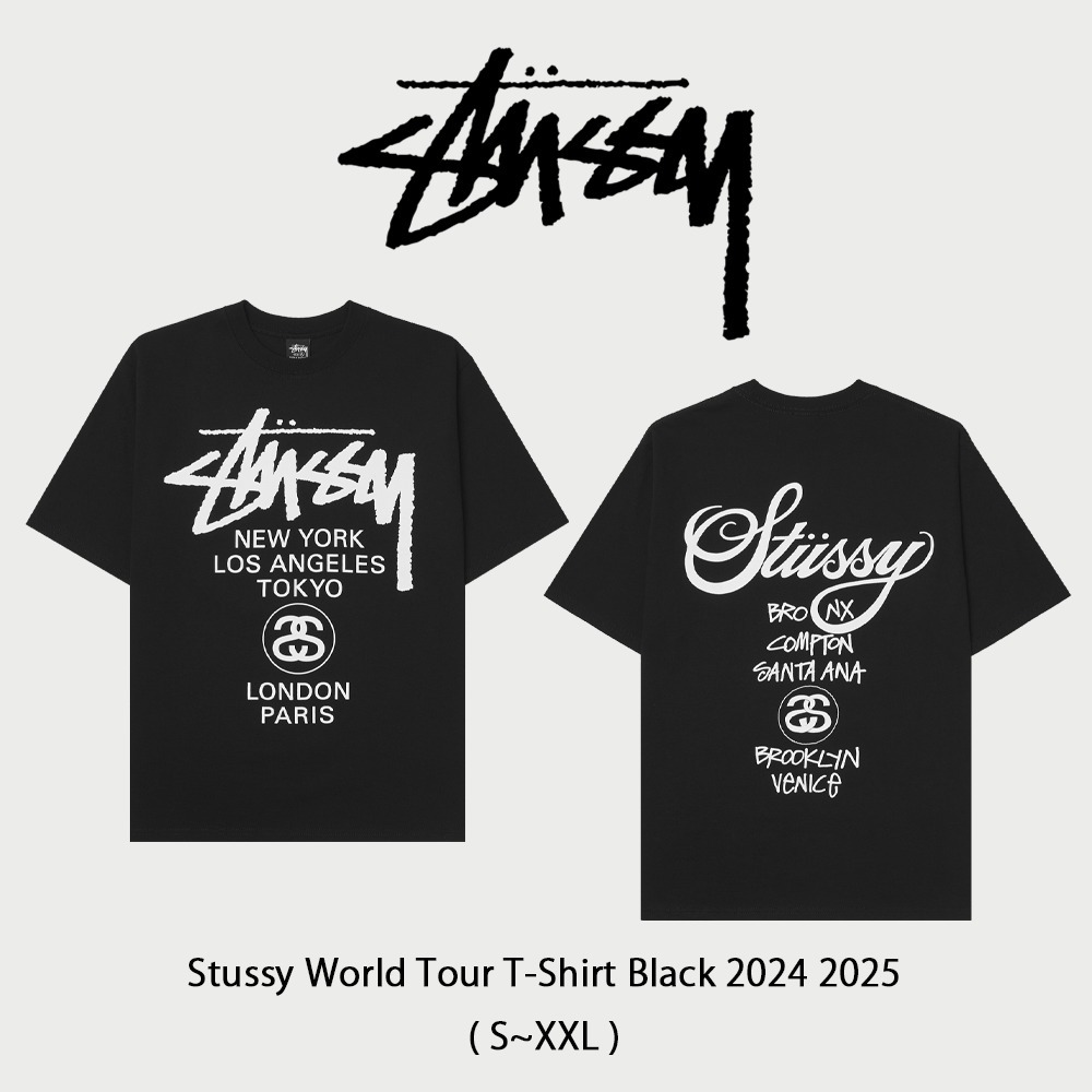 【Stussy】 正規品★ World Tour T-Shirt Black 2024 2025