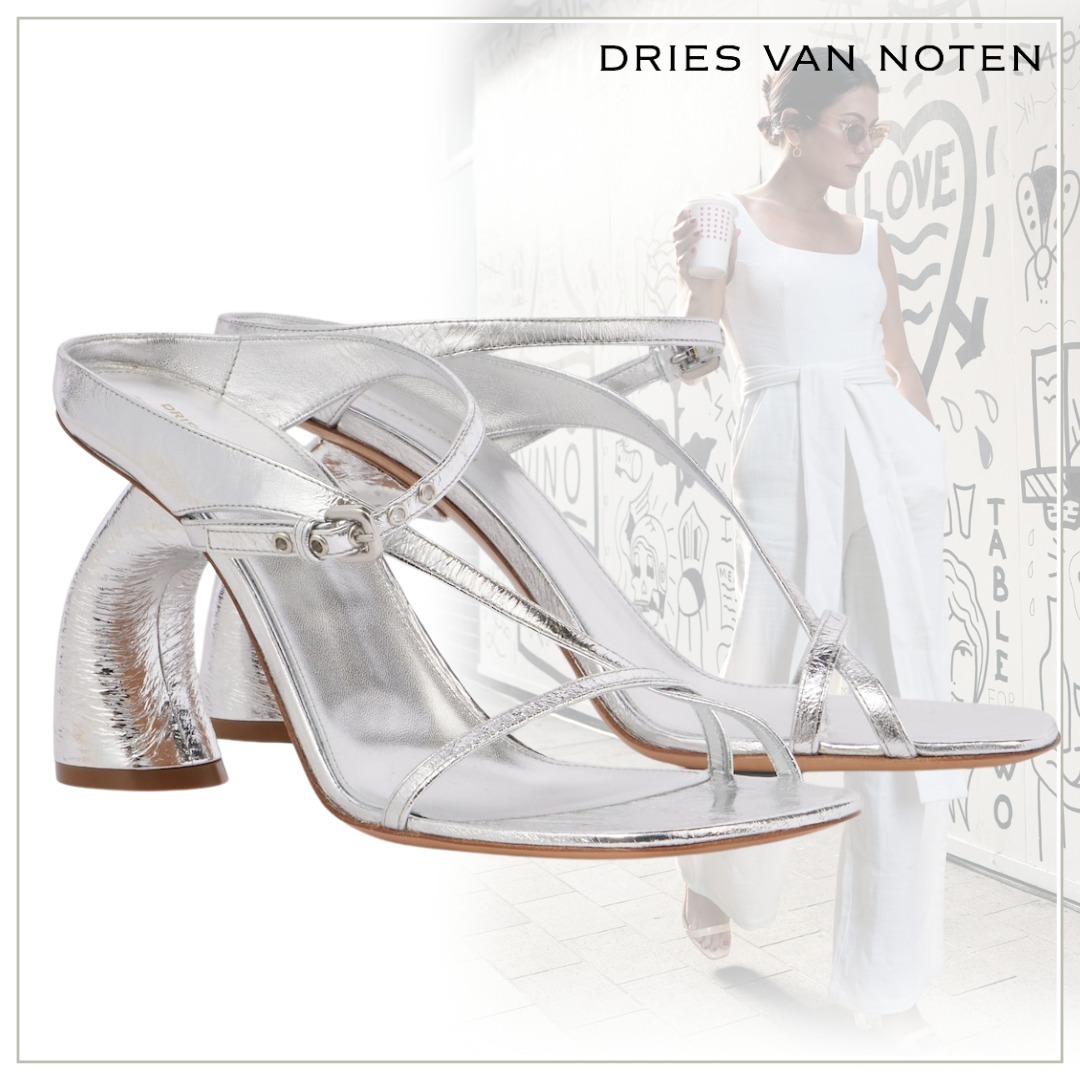 大人気【Dries Van Noten】メタリックパテントレザーミュール