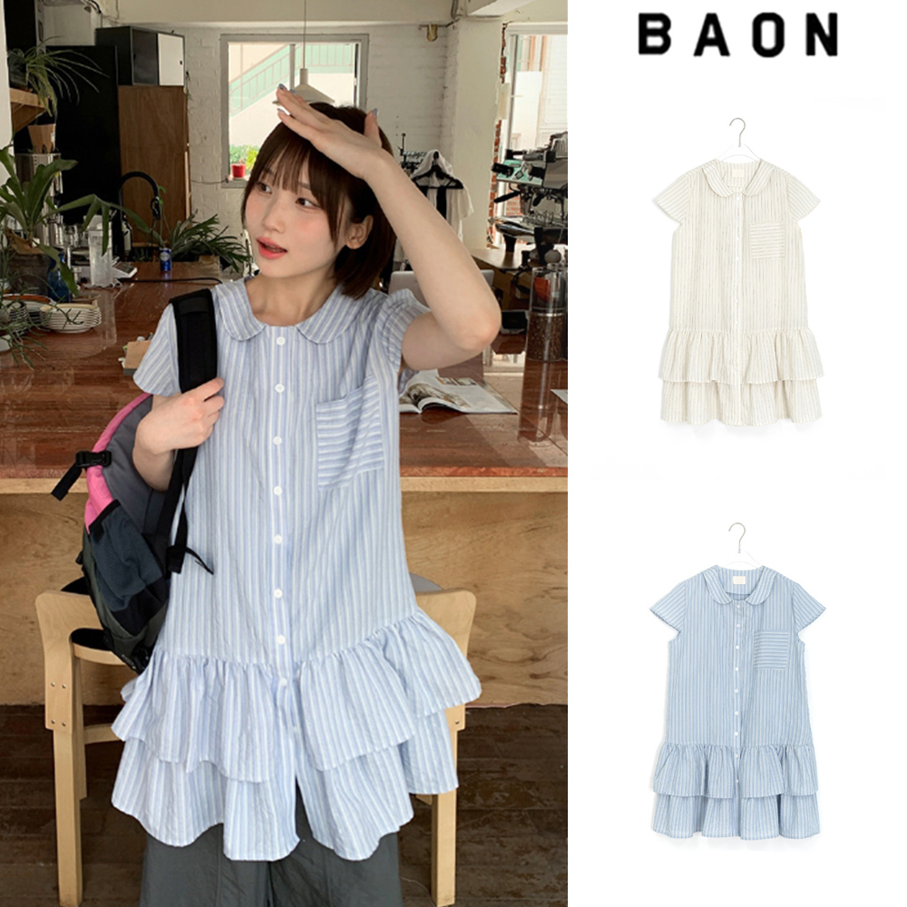 【BAON】Hudum Striped Layered Shirt One Piece