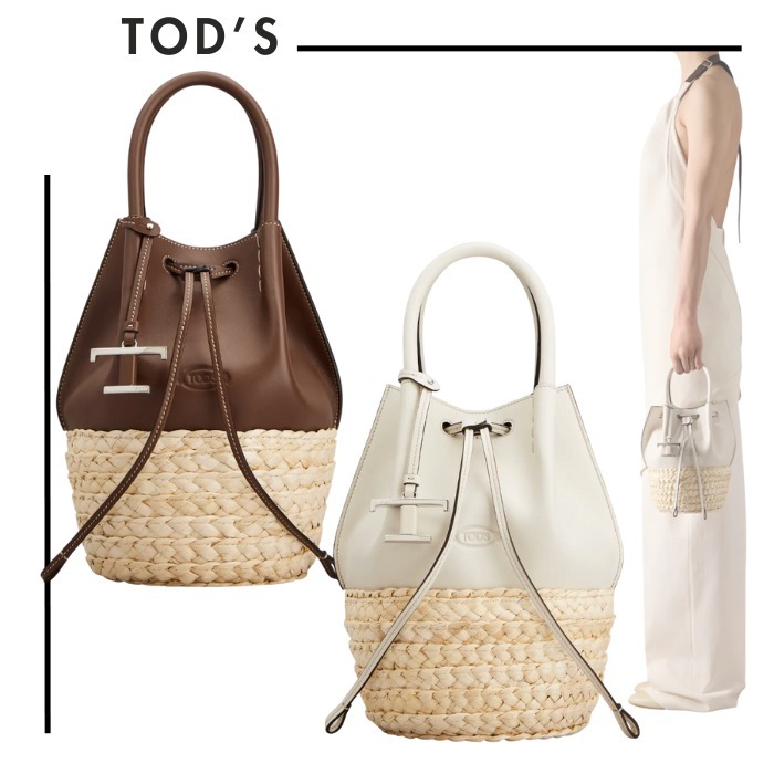 TOD'S●Precious掲載 異素材MIX Tタイムレスバケットバッグ ミニ