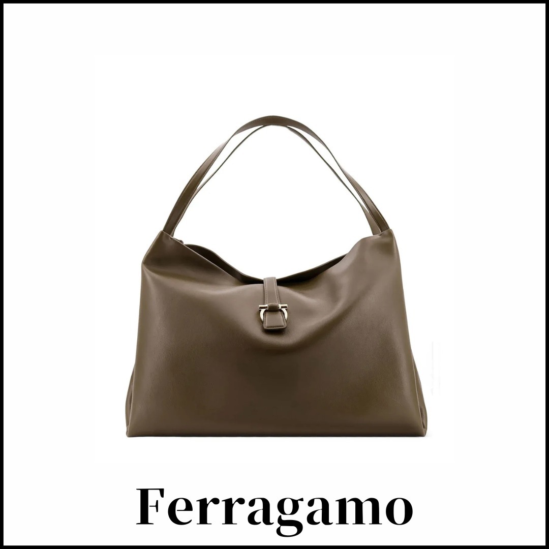 関税込【Ferragamo】ガンチーニ バックル ラージ トートバッグ