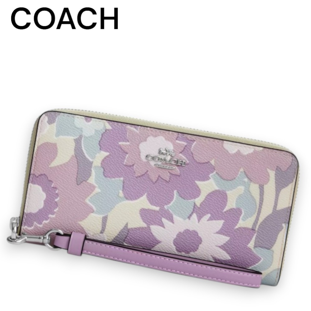 携帯収納もOK♪【Coach】花柄プリント ロングジップ財布