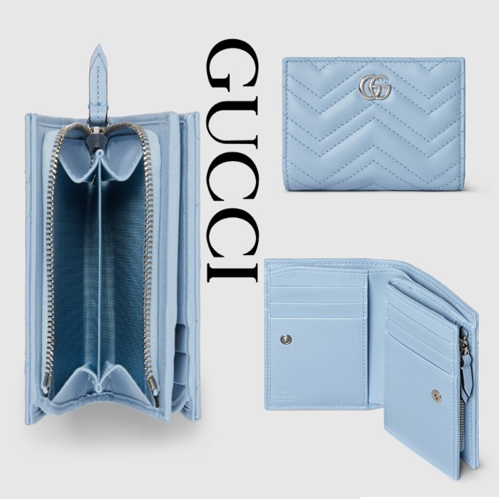 新作【GUCCI】ダブルG スモールウォレット、ライトブルー