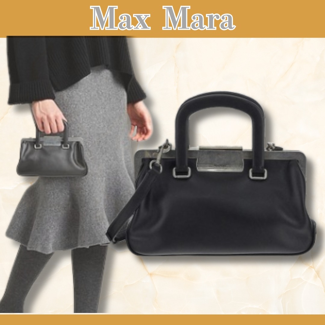 関送込【Max Mara】トップハンドル ロゴプレート トートバッグ