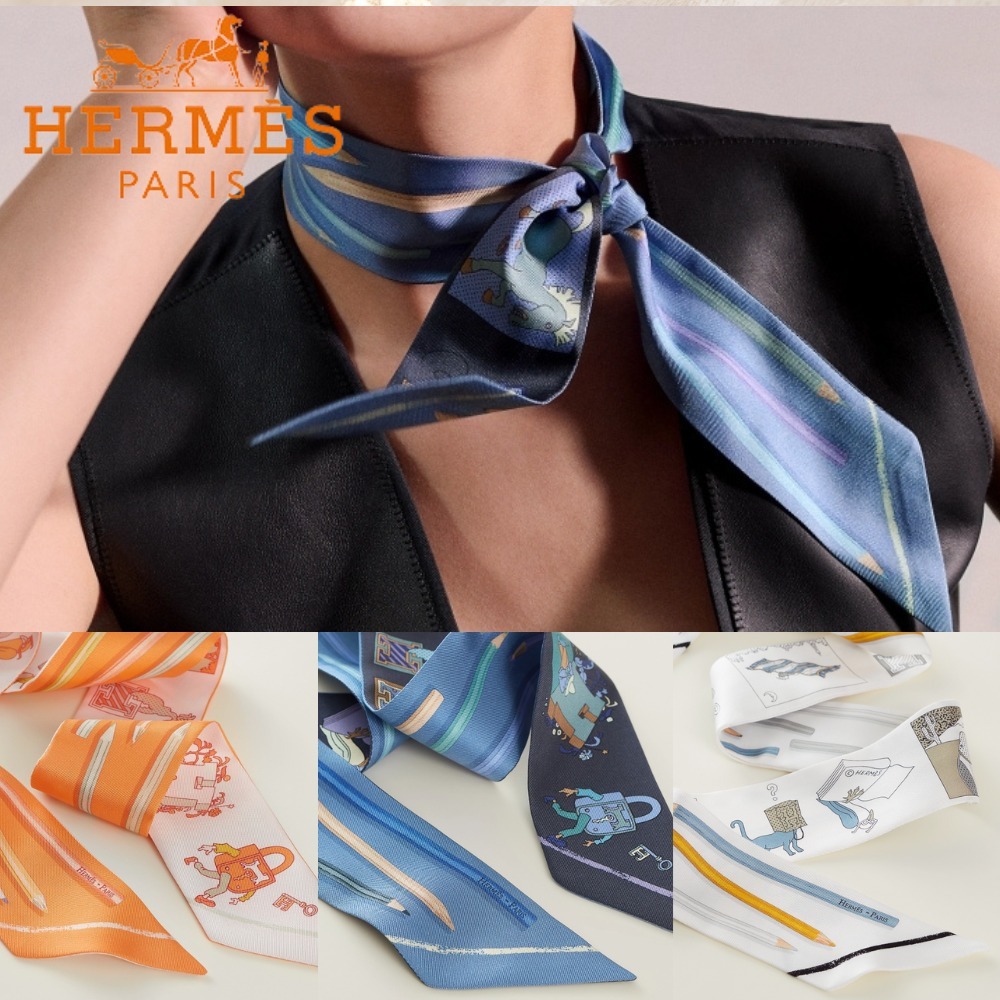 【オシャレ♪】HERMES ツイリー A Vos Crayons et Carre Libre