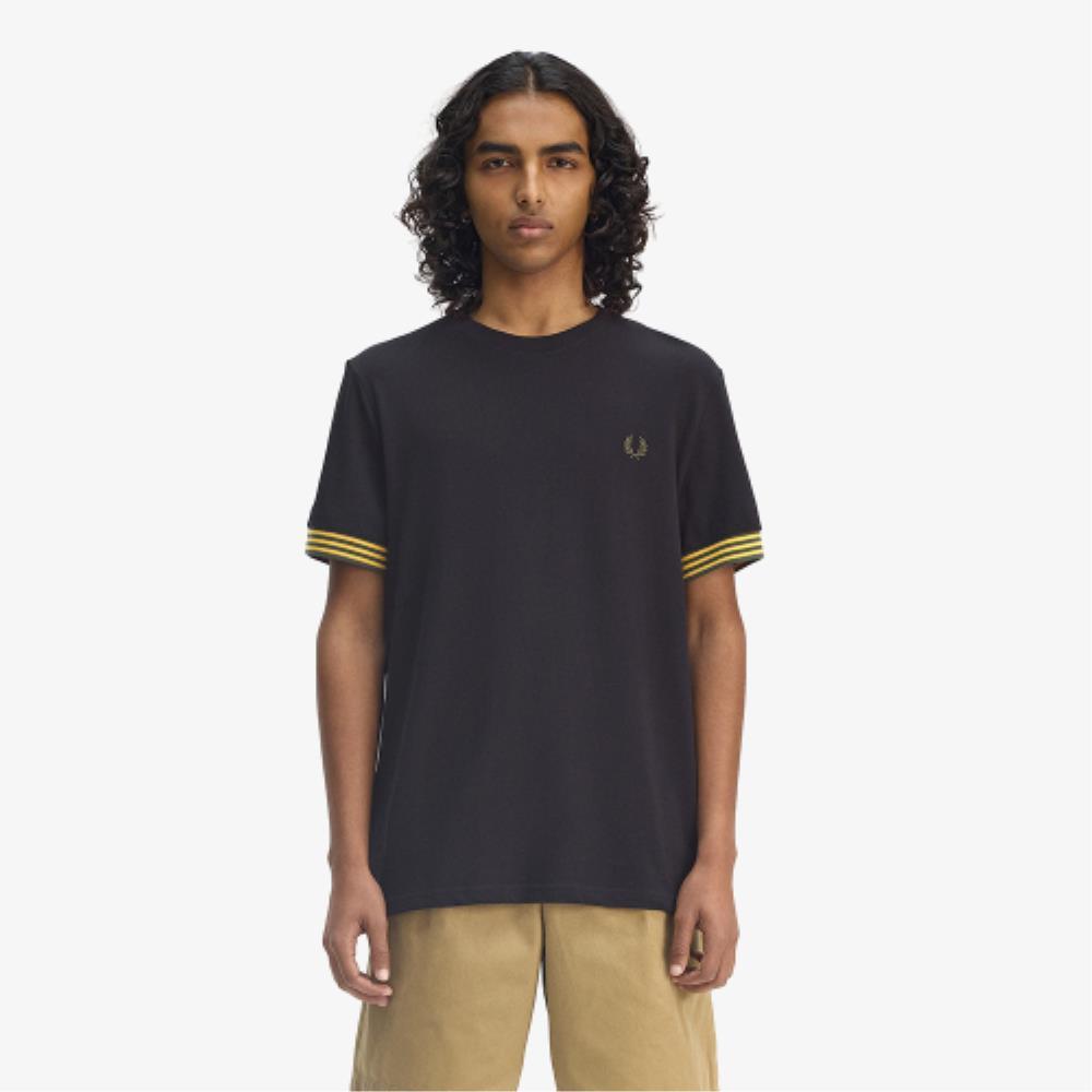 ★FRED PERRY★ Sharp Stripe Cuff T-Shirt Black AFPM2517707R8